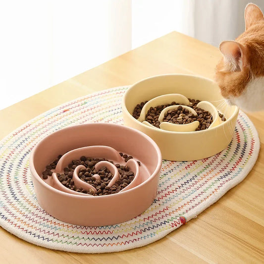Ceramic Pet Cat Dog Bowl Small and Medium-Sized Dogs Dog Puppy Slow Feeding Anti-Choke Slow Food Bowl Anti-Tumble Eating Bowl