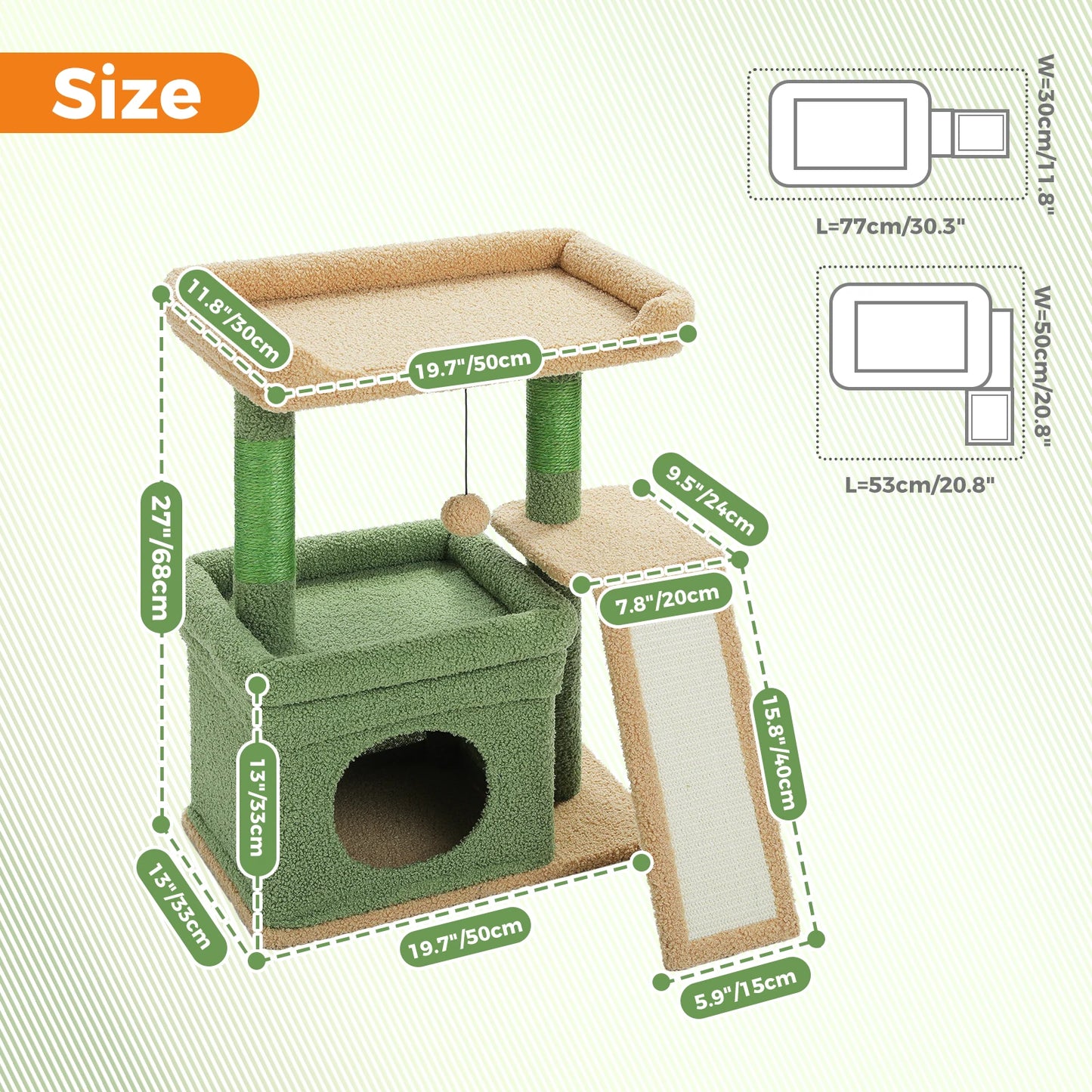 PAWZ Road Indoor Cat Tree Tower With Sisal Scratching Post And Wide Top Perch Cat Condo