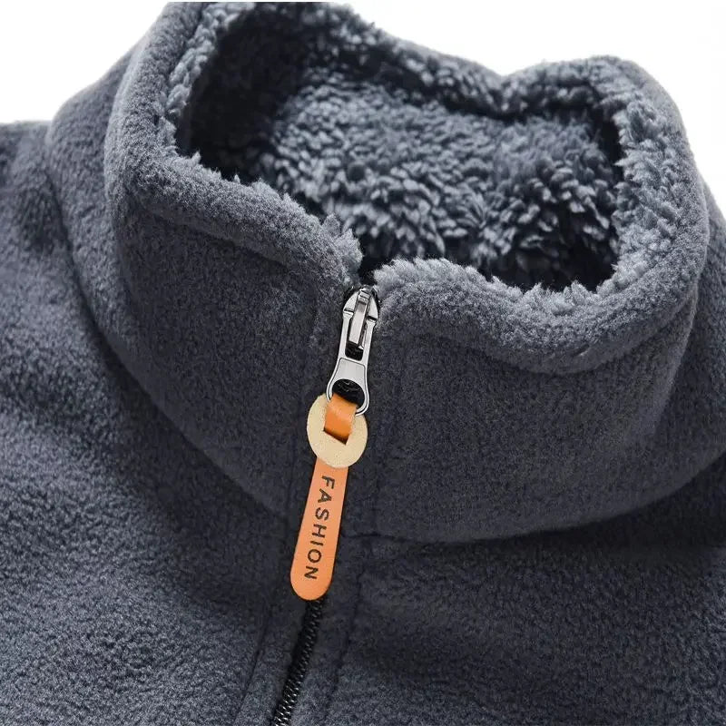 Men's Windproof Fleece Zip Up Stand Collar Jacket