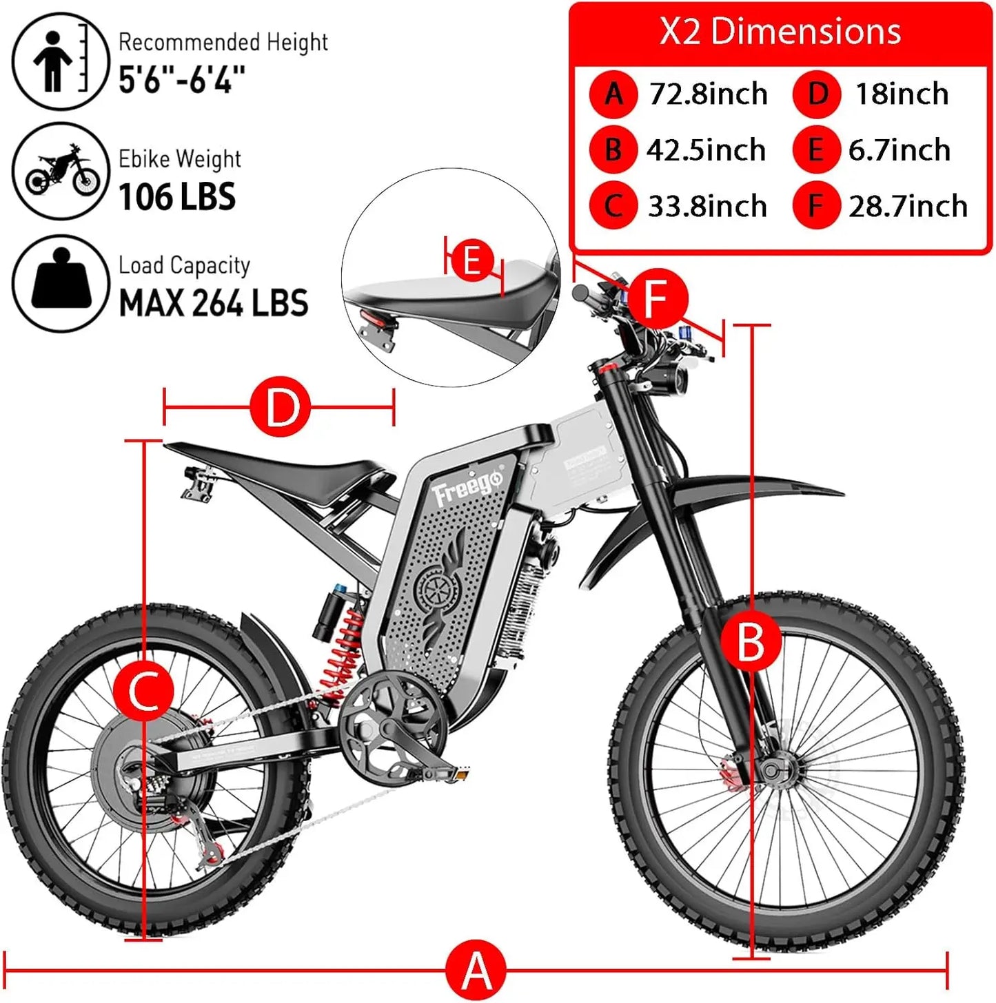 Freego X2 Electric Dirt Bike for Adults 6000W Motor 60V/30Ah Battery 50MPH Electric Motorcycle 19 x2 Tire Full Suspension E-Bike