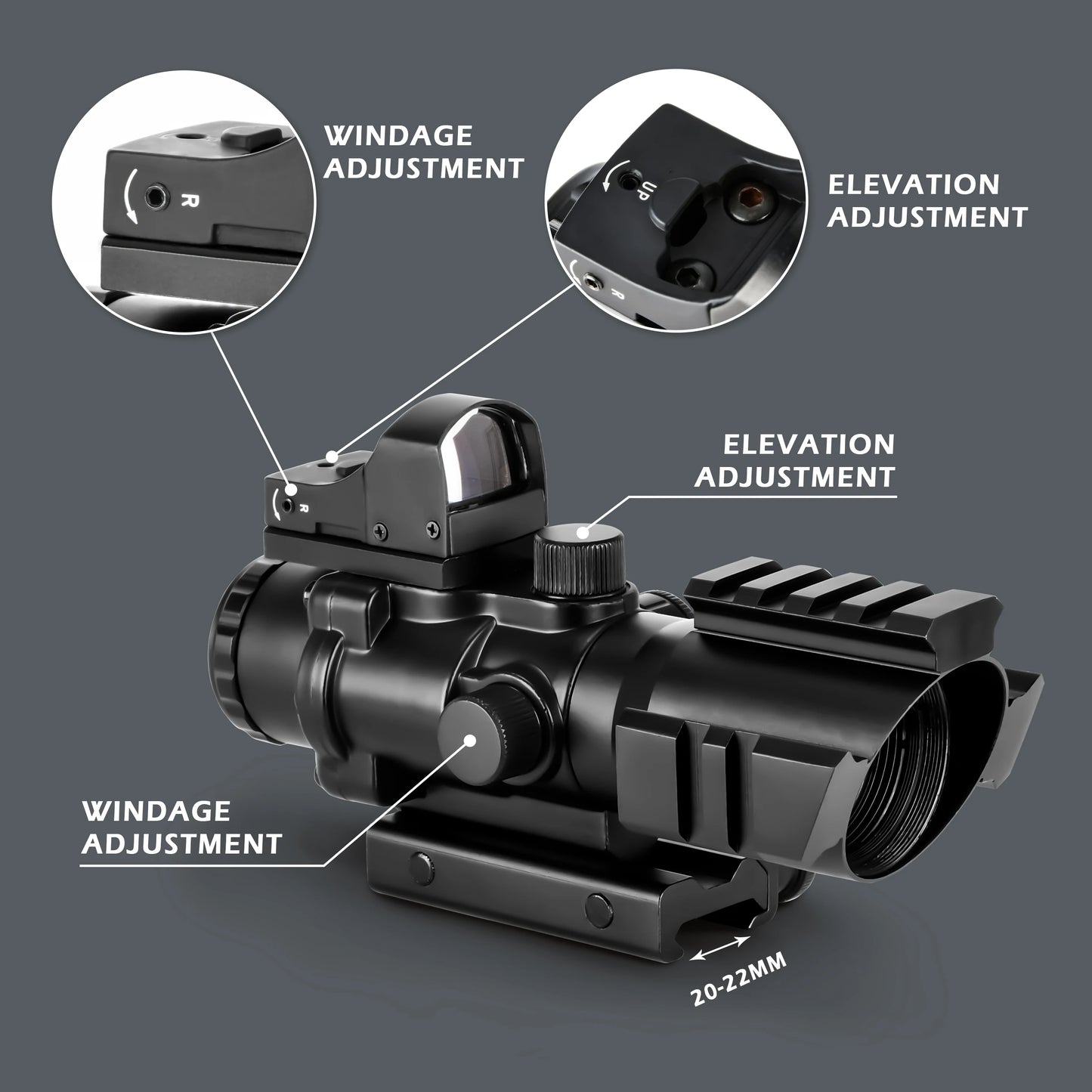 4X32 Tactical Red & Green Illuminated 20/22mm Rail Mount with Mini Red Green Dot Sight for Hunting Shooting