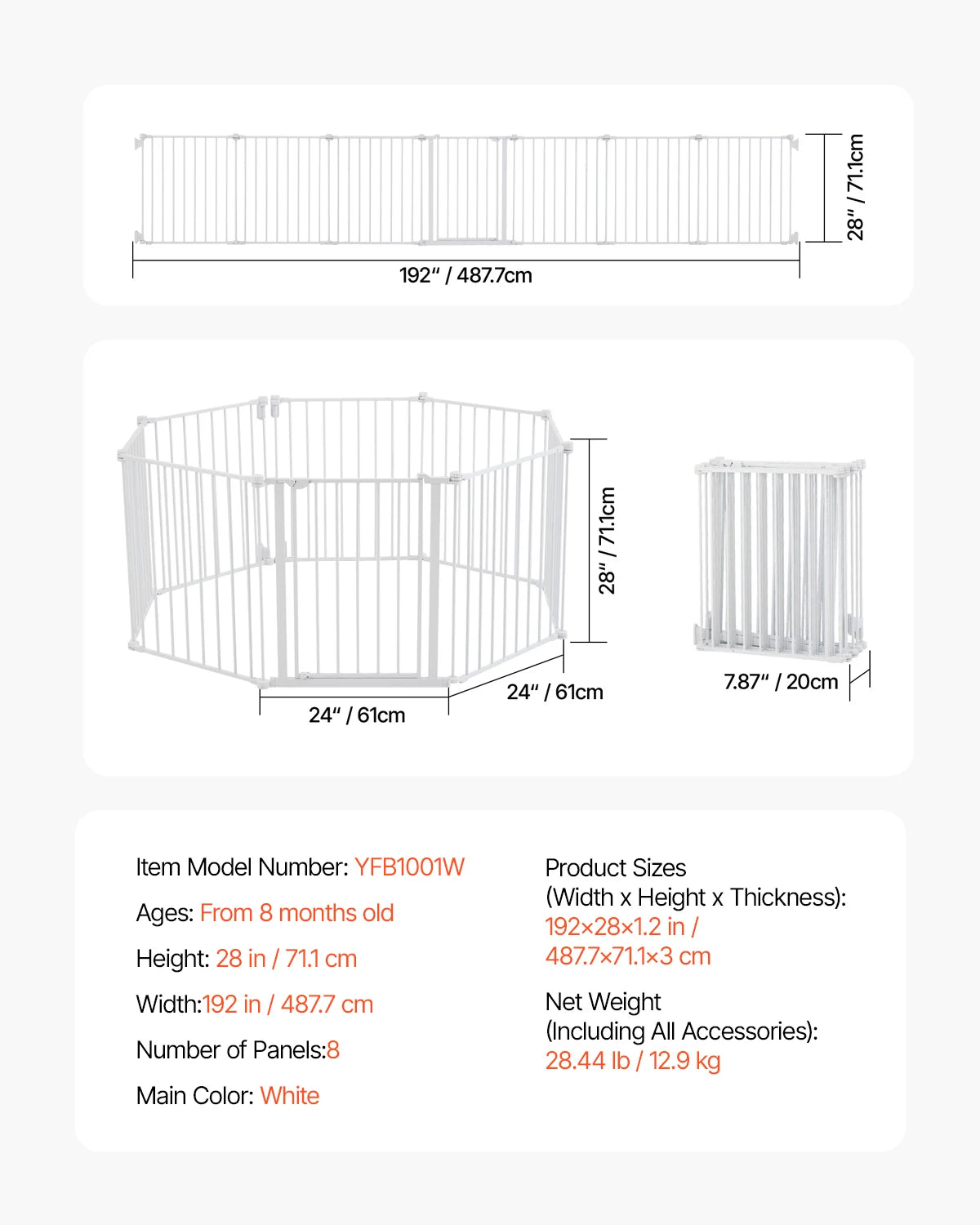 VEVOR Baby Gate Pressure Mount Walk Through Pet Gate
