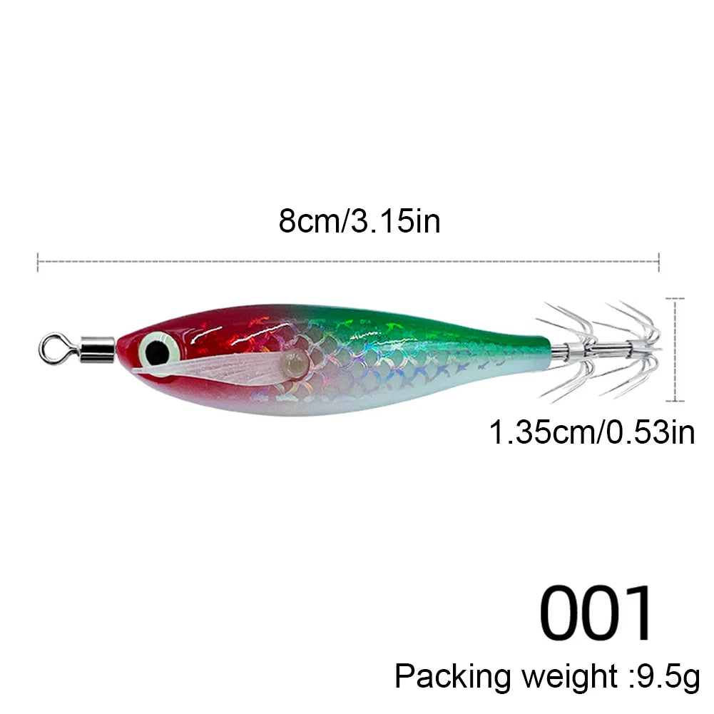 3-1Pcs Squid Jig Hook Fishing Lure Luminous 8cm 9.5g Artificial Fake Octopus Lures Wood Shrimp Cuttlefish Hard Bait Sea Tackle
