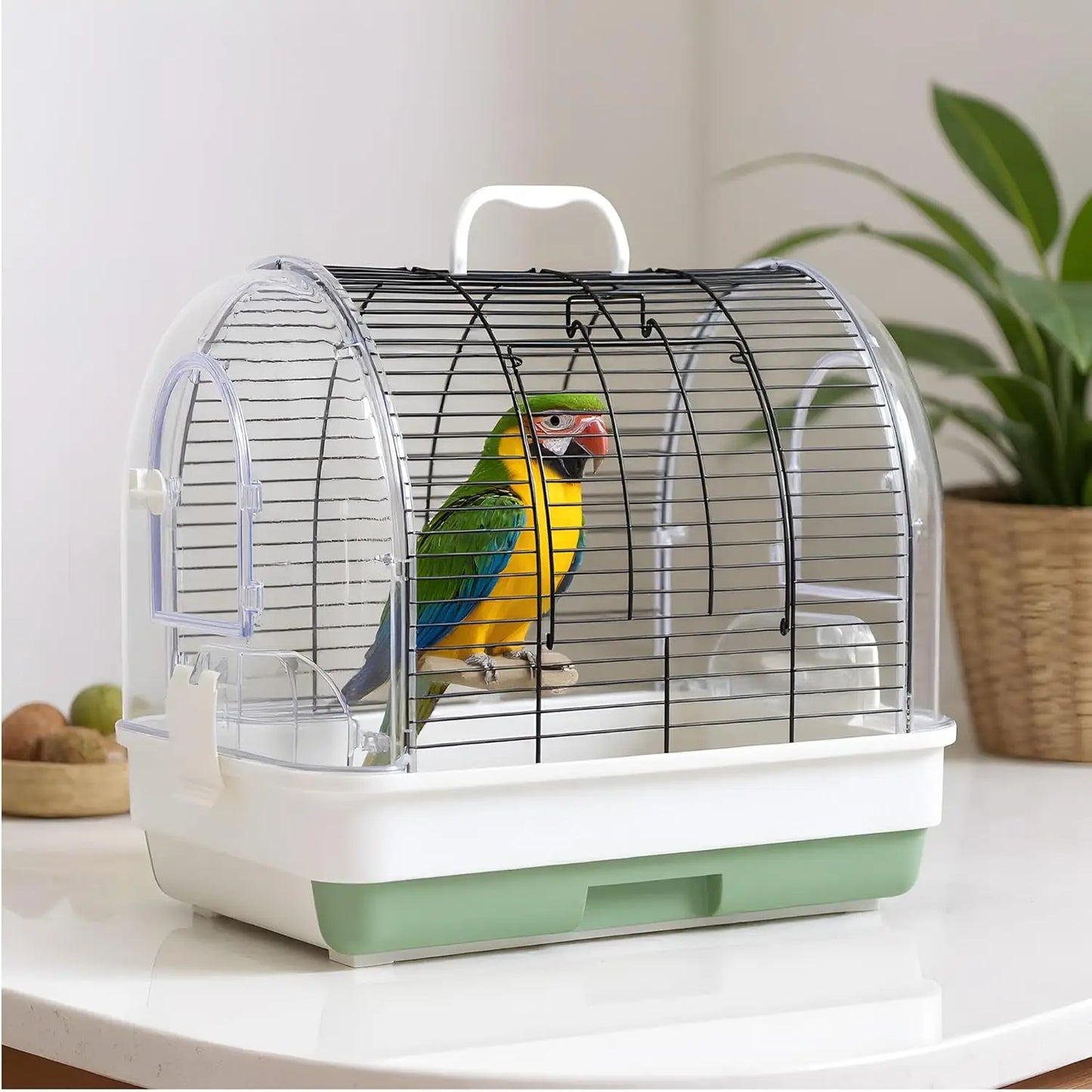 Portable Bird Cage Carrier, Travel Parrot Cage with 2 Perches, 2 Food Bowls and Tray Metal Parakeet Cages for Cockatiels