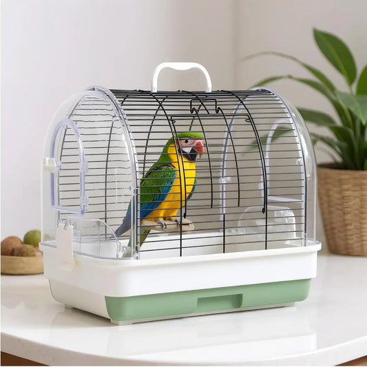 Portable Bird Cage Carrier, Travel Parrot Cage with 2 Perches, 2 Food Bowls and Tray Metal Parakeet Cages for Cockatiels