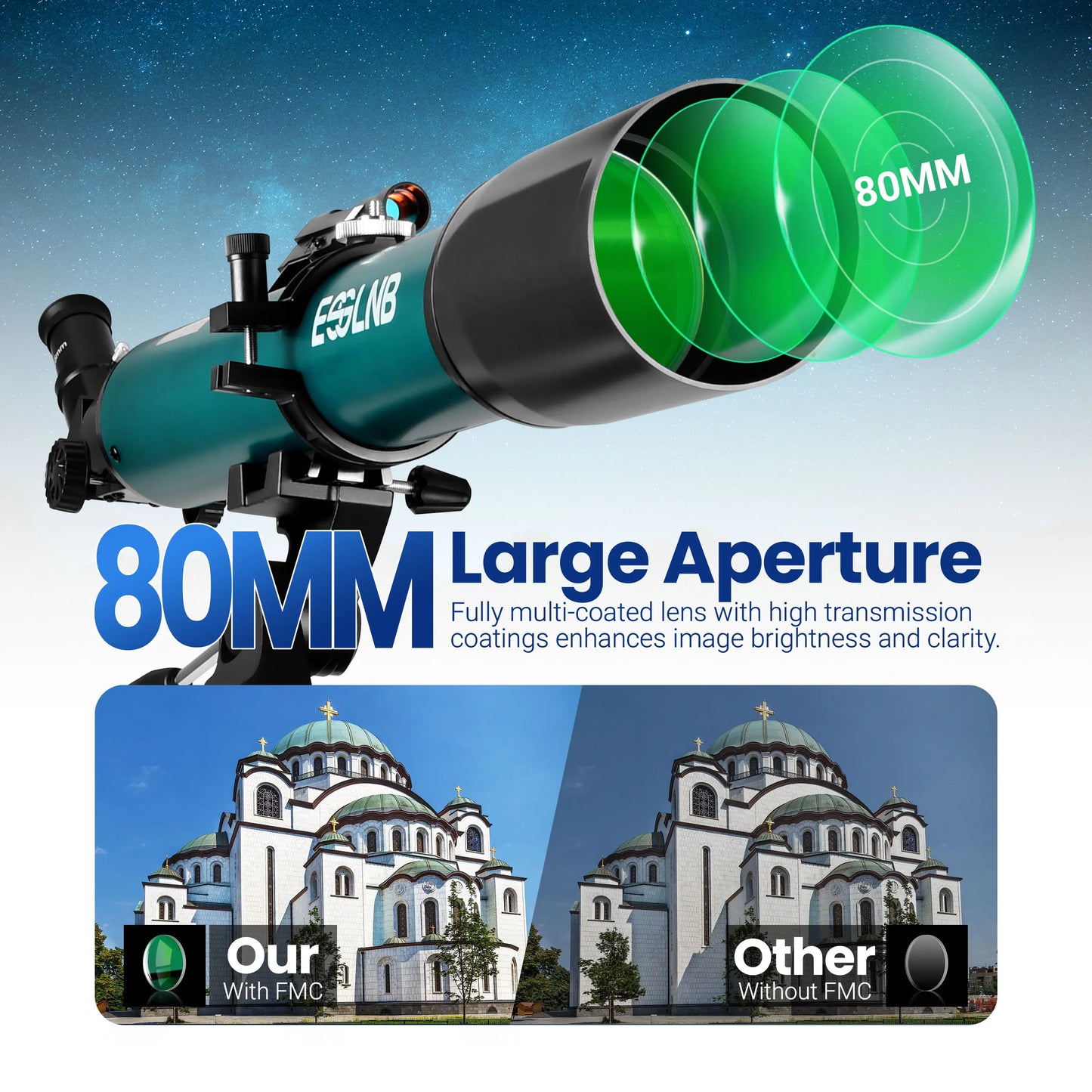 70080 Astronomical Telescope 80mm Lens 210X Moon Watching with Mobile Holder Stargazing App for Adults Kids Gift