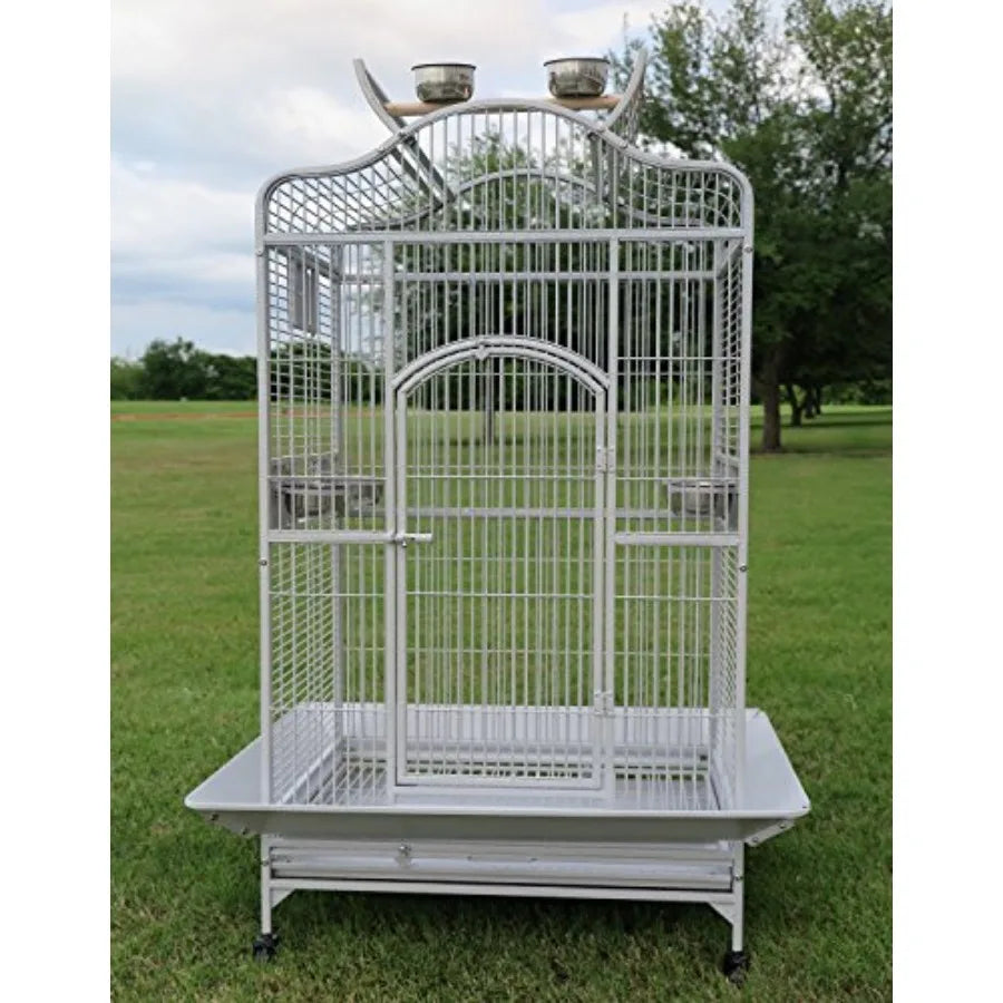 Extra Large Wrought Iron Open/Close Play Top Bird Parrot Cage with Metal Seed Guard Solid Metal Feeder Nest Doors Overall Dimen