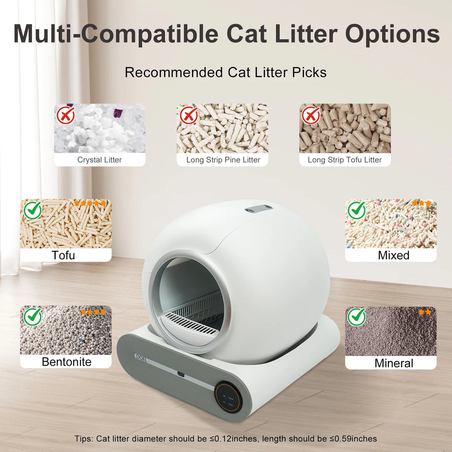 DOEL Self Cleaning Cat Litter Box 65L Automatic Cat Litter Box w/ Trash Bag & Litter Mat Smart Cat Toilet App Control 2.4G WiFi