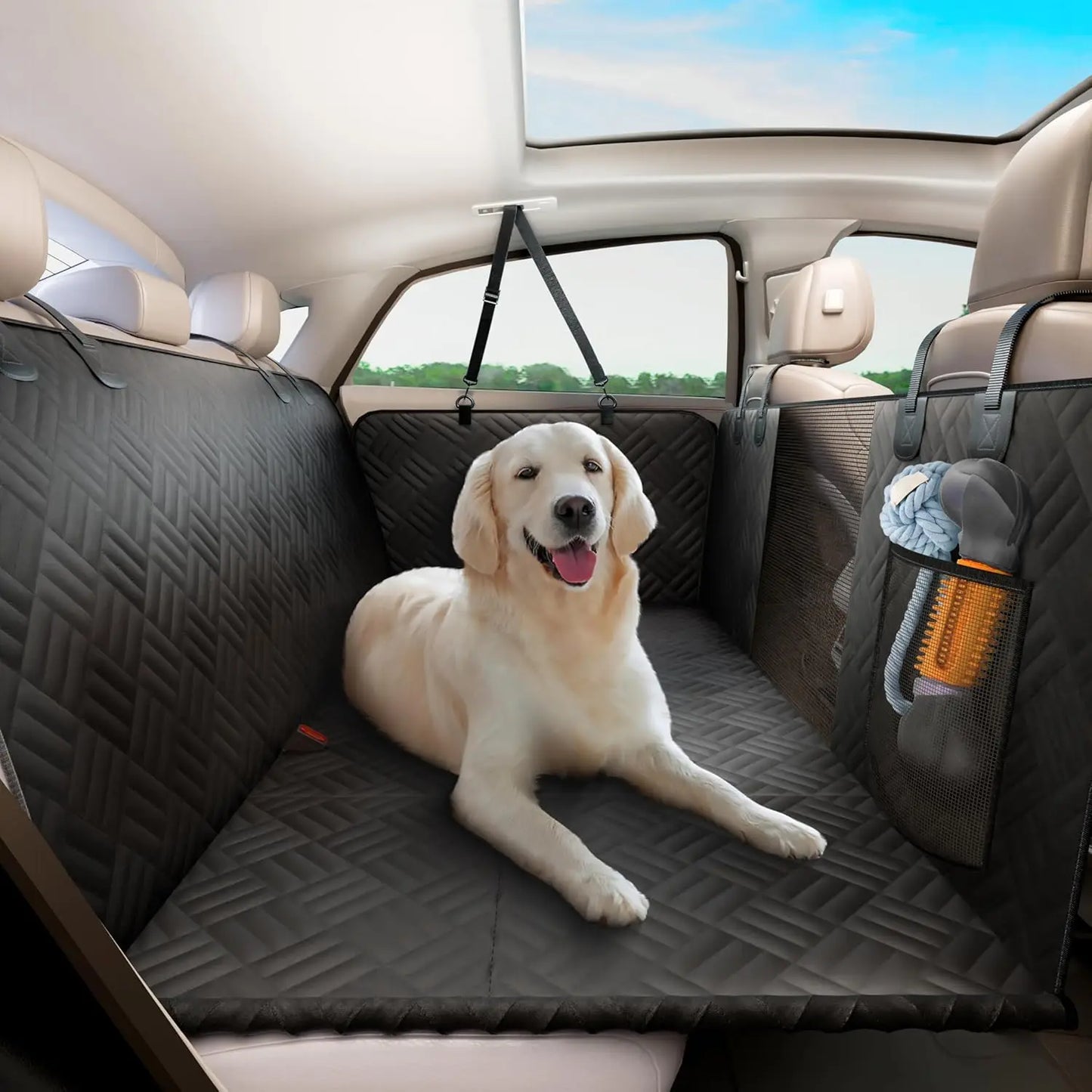 Rear Seat Dog Hammock With Hard Bottom Extender For Cars