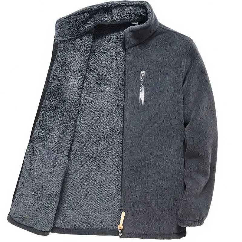 Men's Windproof Fleece Zip Up Stand Collar Jacket