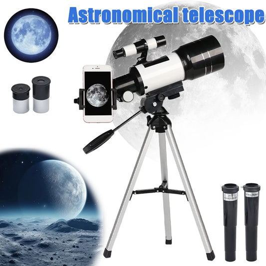 150X Astronomical Telescope , 70mm Aperture Refractor Portable Travel Telescope with Phone Adapter &Wireless Remote