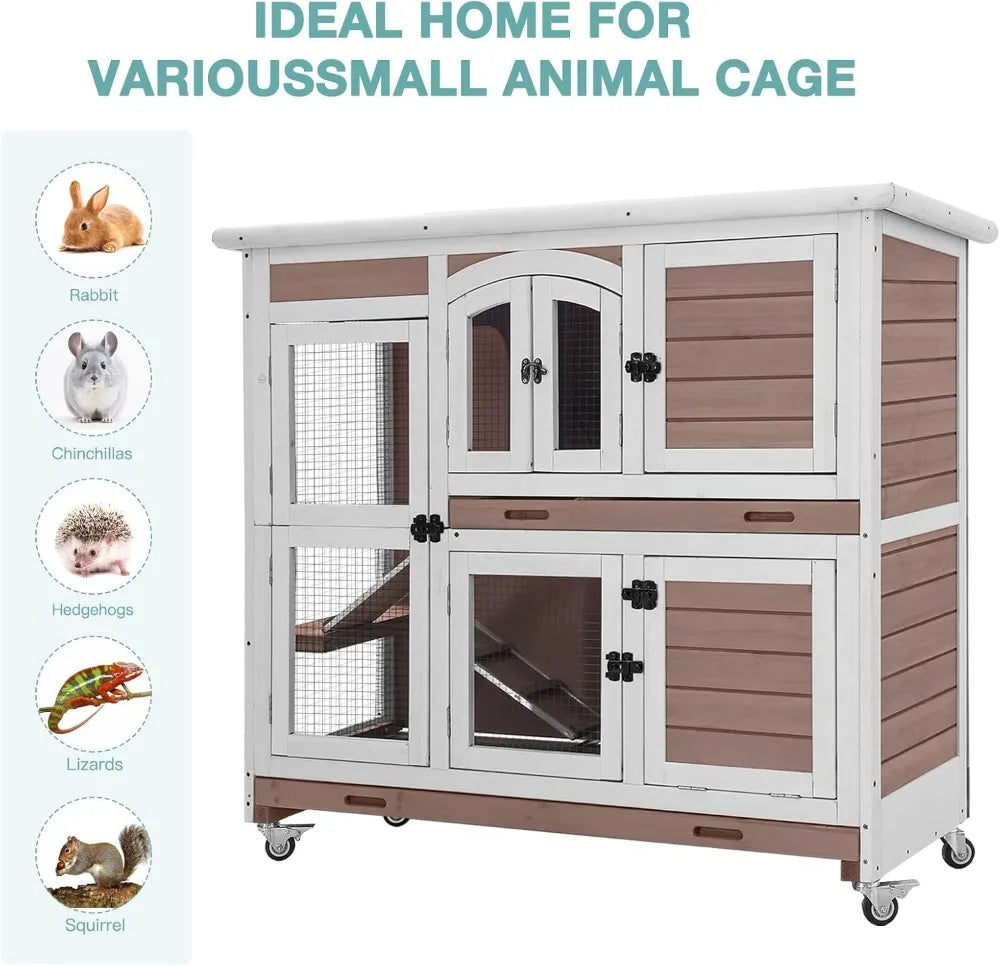 Wooden Indoor Rabbit Hutch With Sliding Trays And Ramp