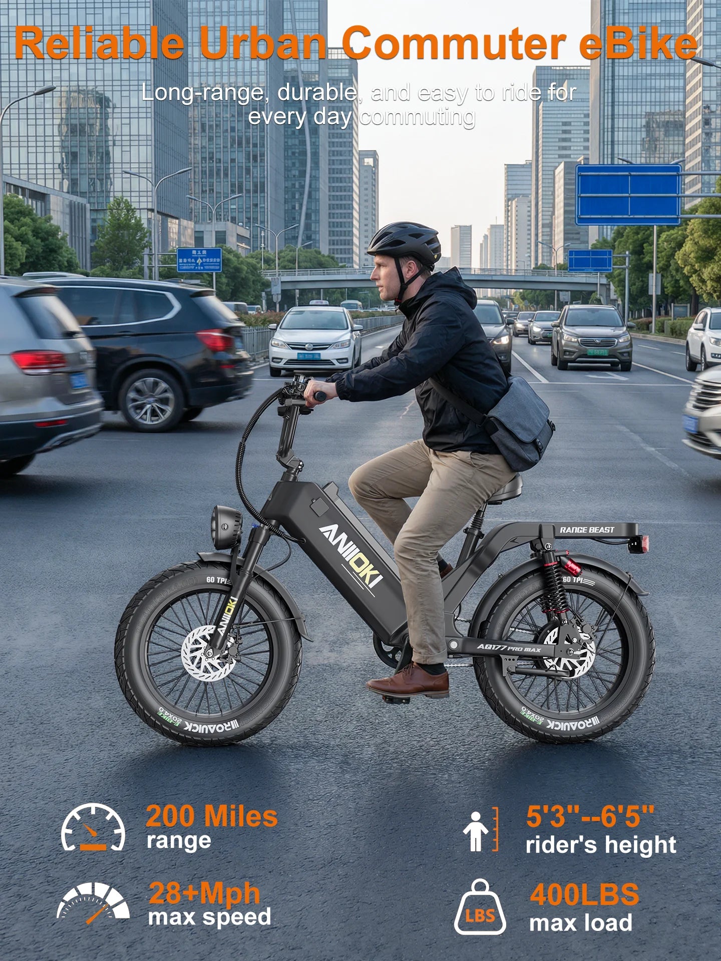 2026 ANIIOKI Electric Bike 1500W Peak Motor 48V 60Ah Battery 31MPH E-Bike AQ177 Long battery life Adult Ebike Fat Tires 20"*4"