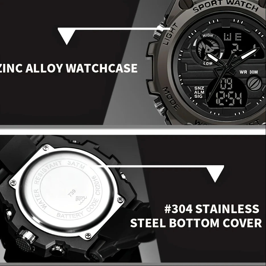 Watches for Men Watch Outdoor LED Stopwatch Digital Electronic Large Dual Display Tough Electronic Clock Wrist Watches for Men