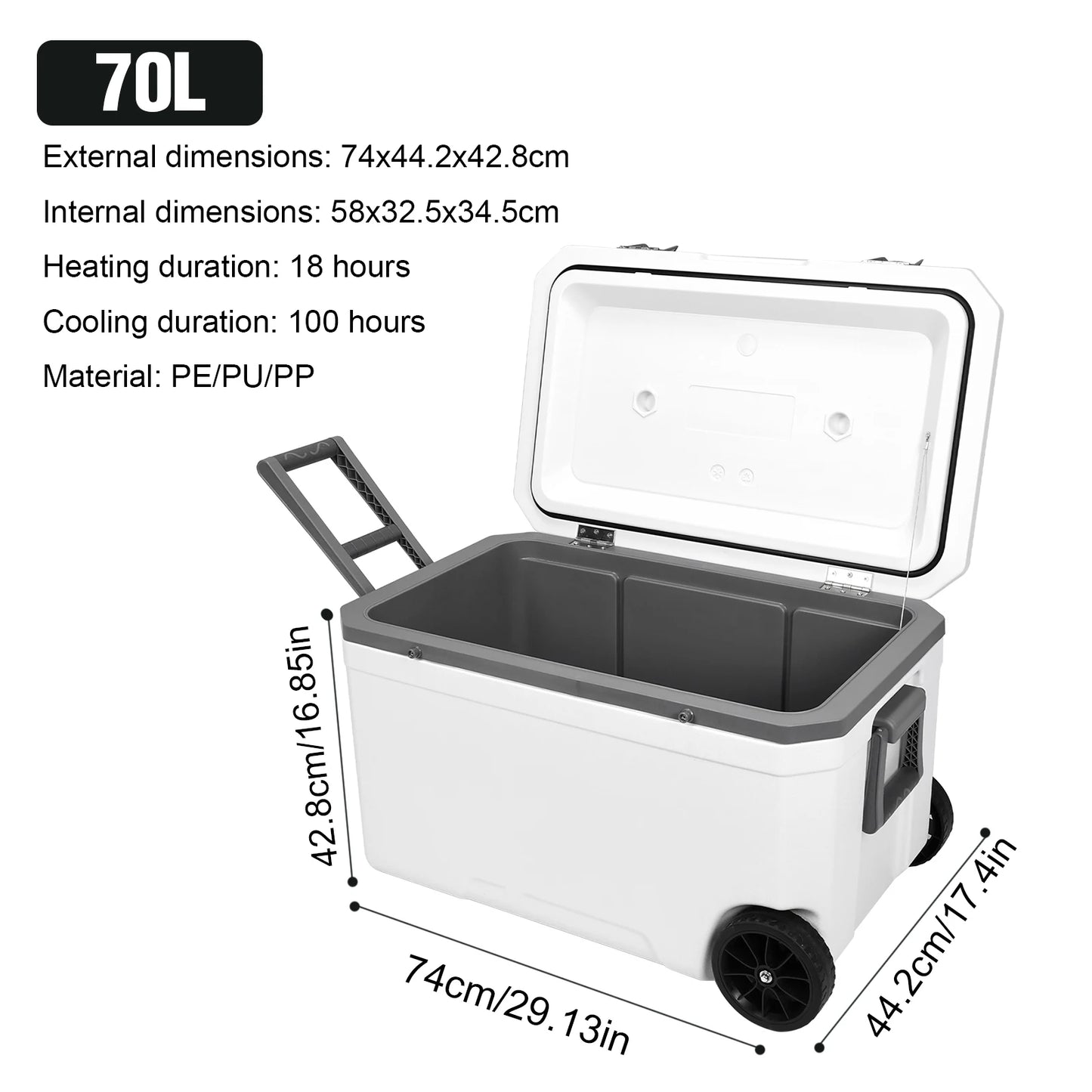 70L Portable Car Wheel Insulator Plastic Cooler Box 30 Percent Lighter Than Rotomolded Ice Chest Box with Handle for BBQ Camping