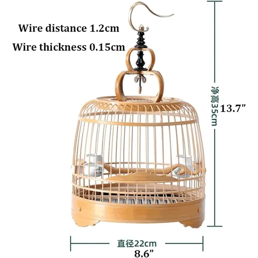 Vintage Bamboo Bird Cage with Handle, Portable Hanging Carrier for Small Parrots and Nests, Novel Design