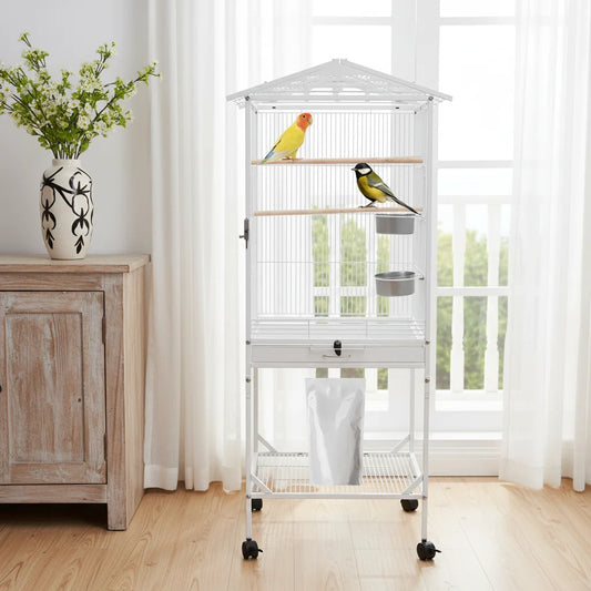 Premium Large Rolling Bird Cage with Wheels - Spacious Aviary for Parrots Bird-Lover Approved Design with Ample Flight Space
