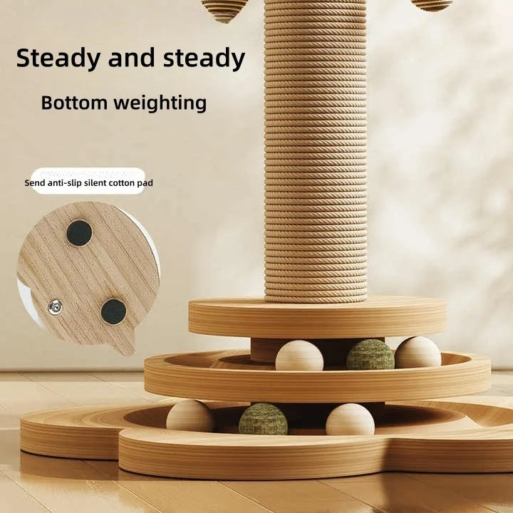 Indoor Cat Scratching Post With 2 Layer Ball Track Toy