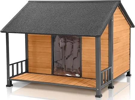 Outdoor Weatherproof Dog House With Iron Frame And Fir Wood
