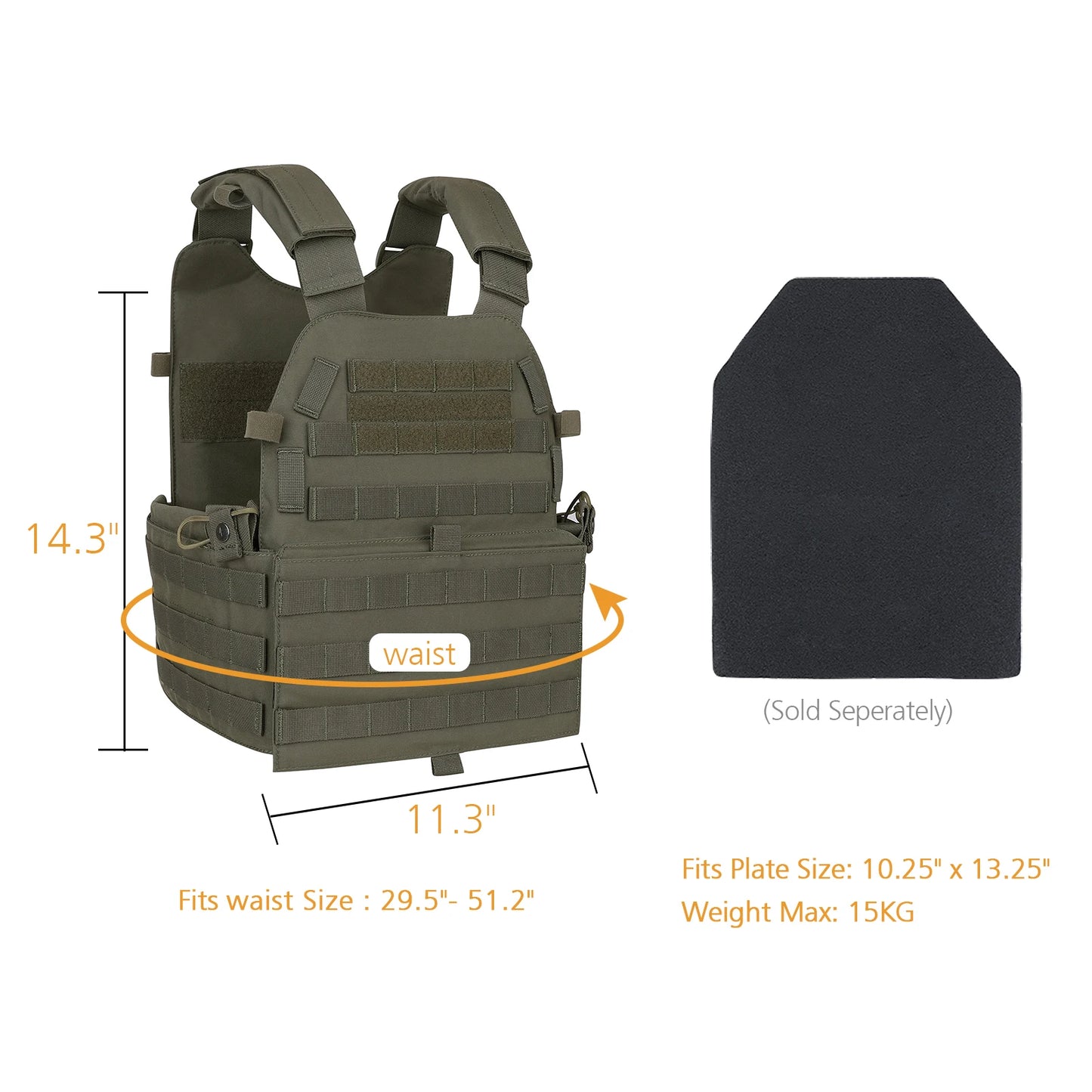 KRYDEX 500D Tactical Modular Vest W/ Triple Magazine Radio Dump Pouch For Airsoft Hunting Combat MOLLE Plate Carrier 6094 Vest