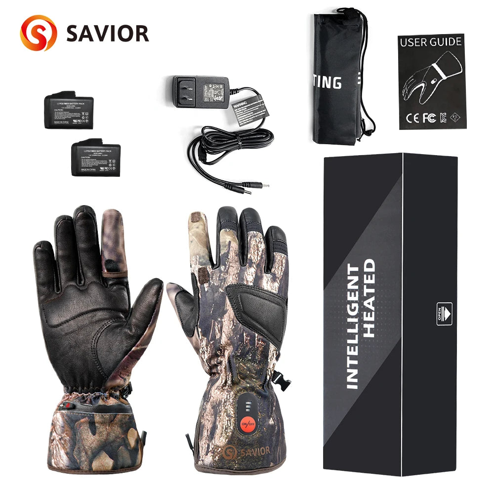 Savior Rechargeable Heated Gloves Hand Warmer Washed With Water Windproof Winter Sport Gloves With Battery Men Women Goatskin