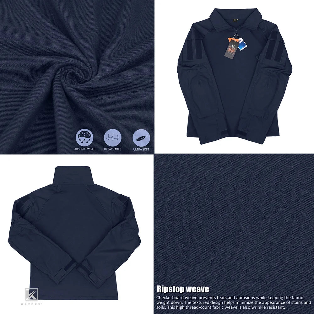 KRYDEX Tactical Combat Shirt Assault Tops with Elbow Pads Outdoor Hunting Clothing Navy Blue