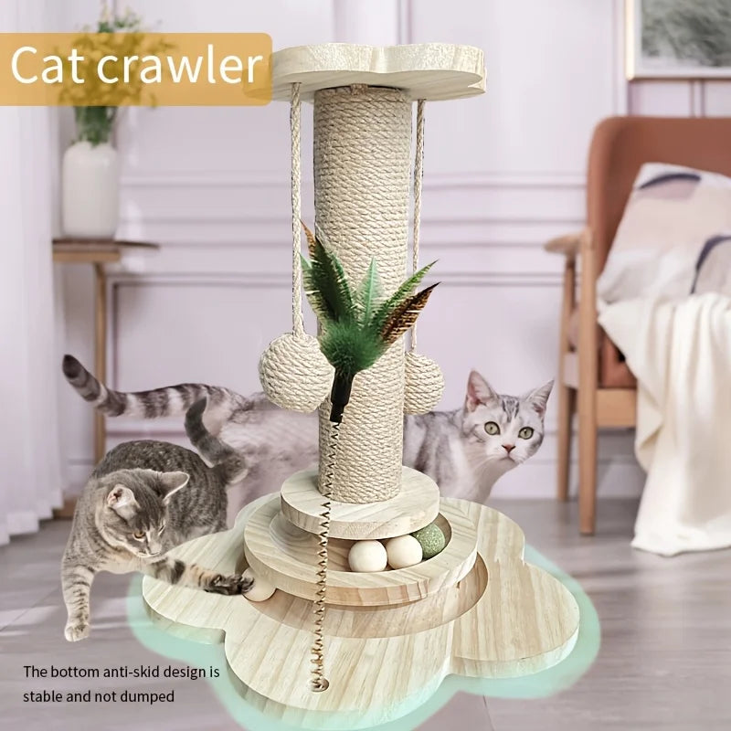 Indoor Cat Scratching Post With 2 Layer Ball Track Toy