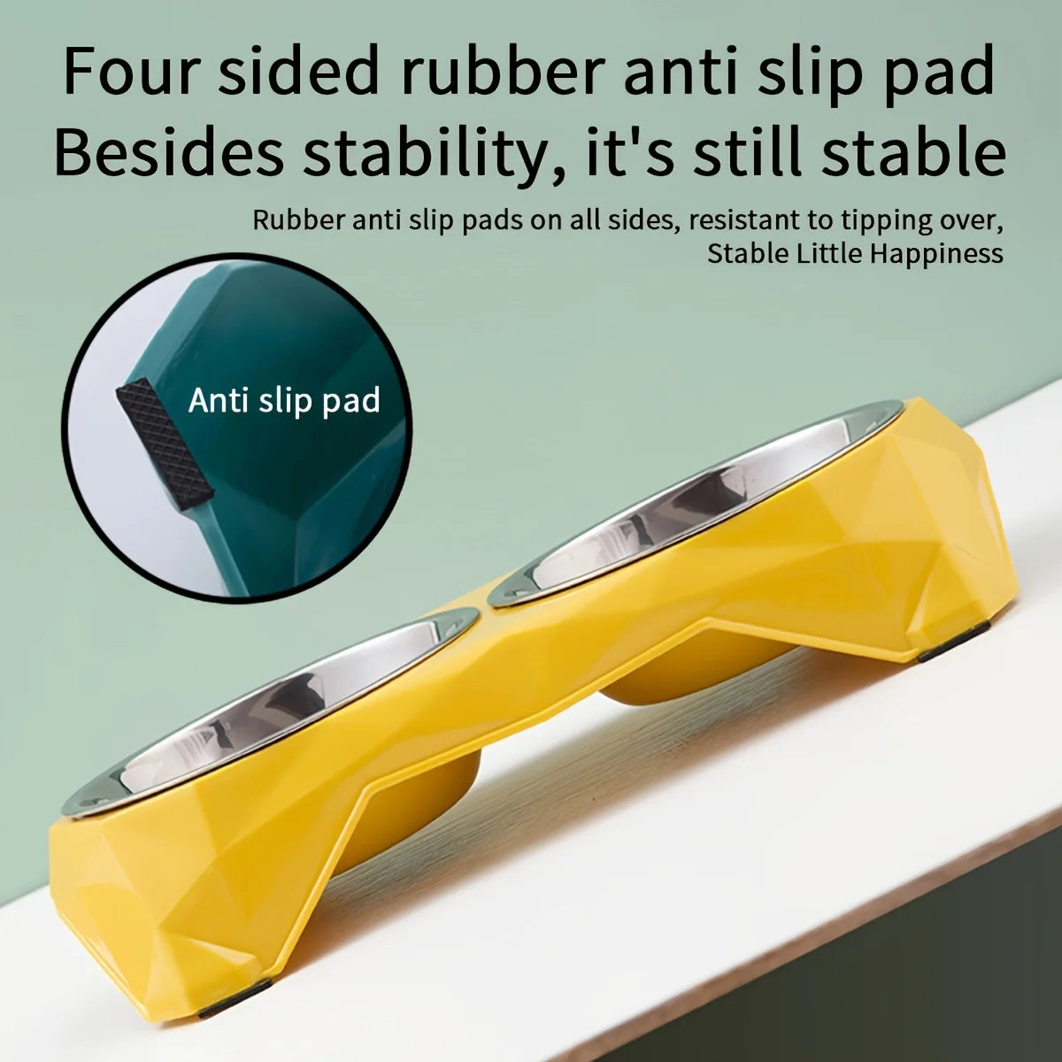 Dog Double Bowl Diamond Pattern Non Slip Food Water Feeder