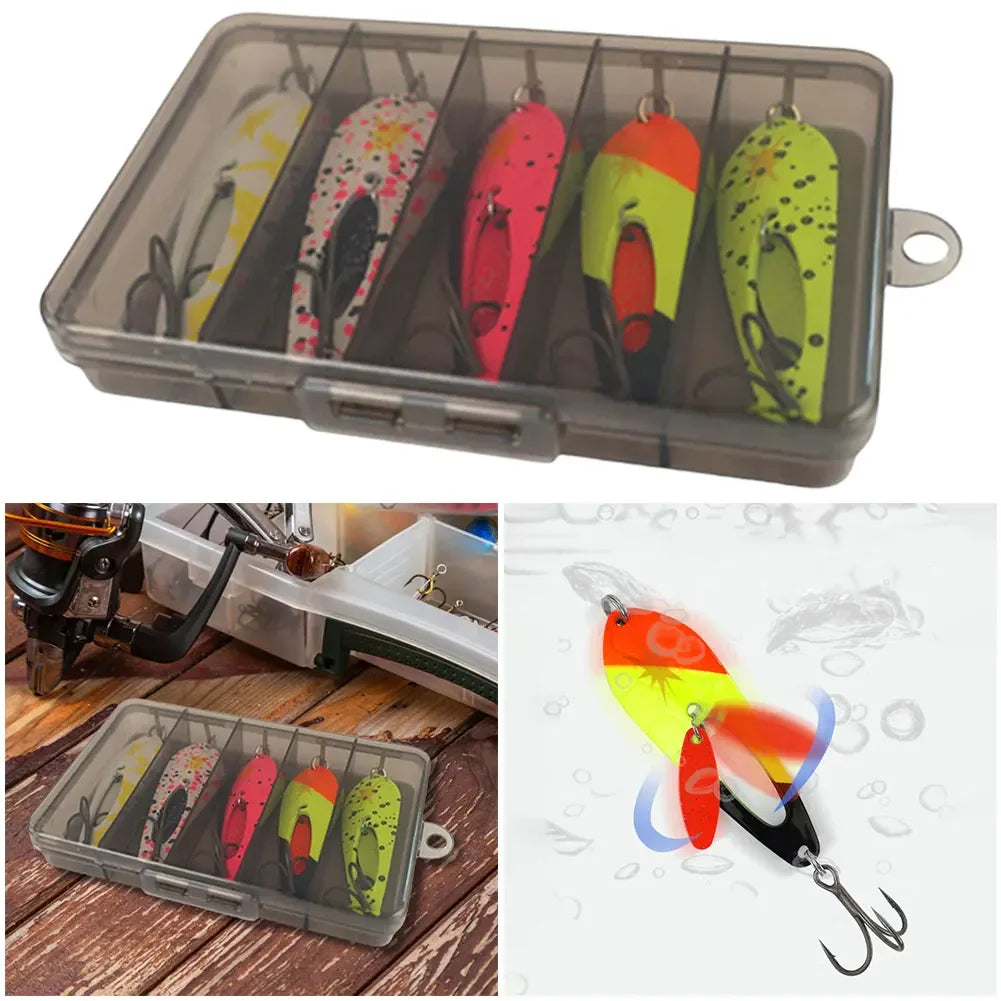 5Pcs Metal Spoon Fishing Lures with Treble Hooks Spinner Bait Crankbait for Bass Pike Fishing Accessories