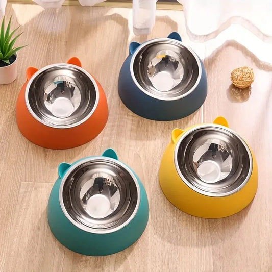 Ergonomic Ear Shaped Non Slip Tilted Cat Bowl For Food Water