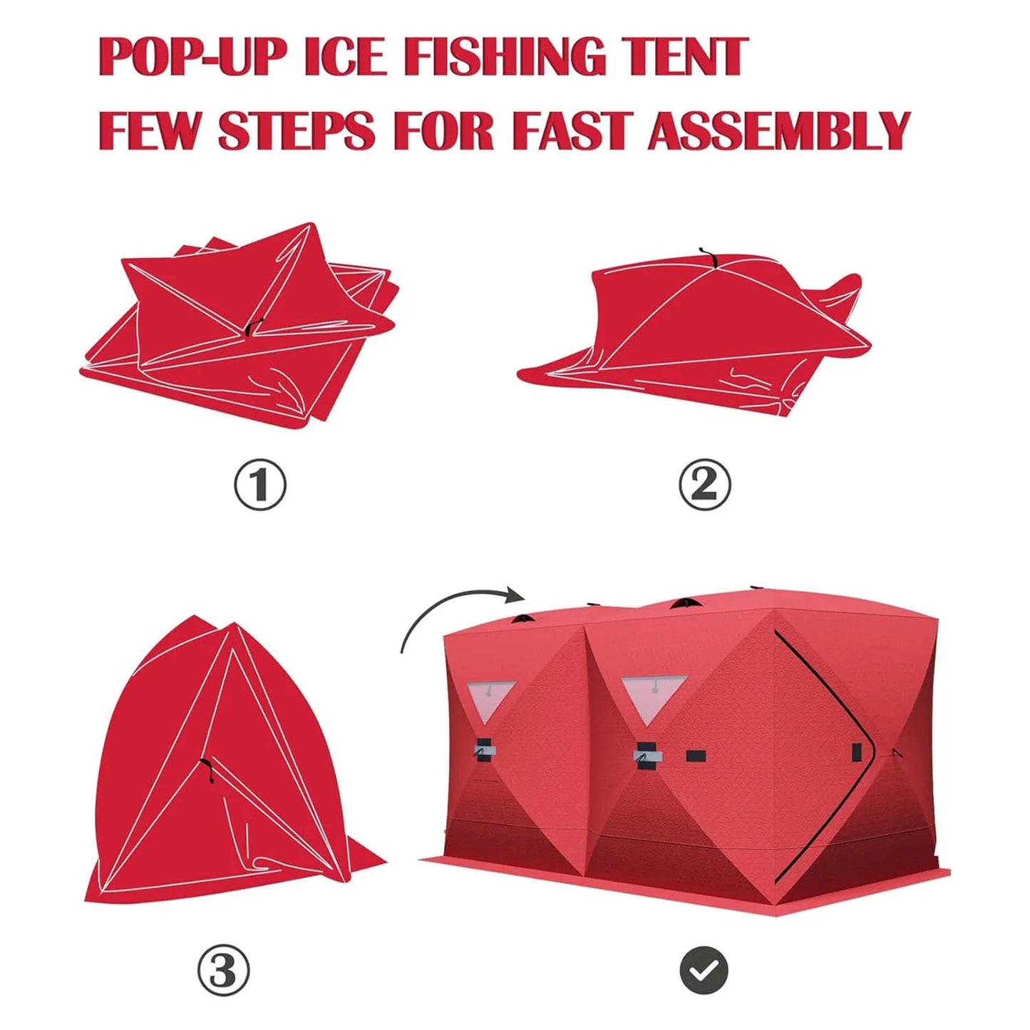 Portable Pop Up Ice Fishing Shelter Ice Fishing Tent Waterproof & Windproof Oxford Fabric Winter Fishing Equipment for 2-8
