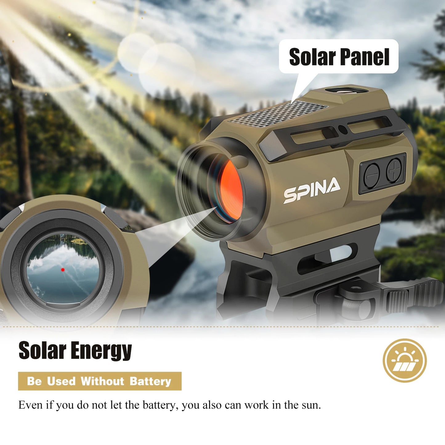 SPINA OPTICS HD 1x20 Solar Energy Red Dot Two Transformation Point  Scope Sight Hunting QD Mount AR CQB .223 5.56 .308 7.62