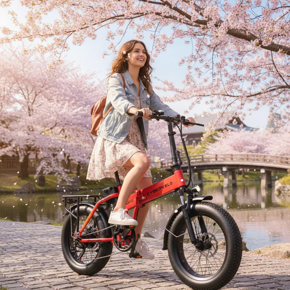 Cybervelo Folding Electric Bike, 48V 960WH Large Removable Battery E-Bike, 30+MPH, 80 Miles Max Range, 20" FatTire for Adult EK4