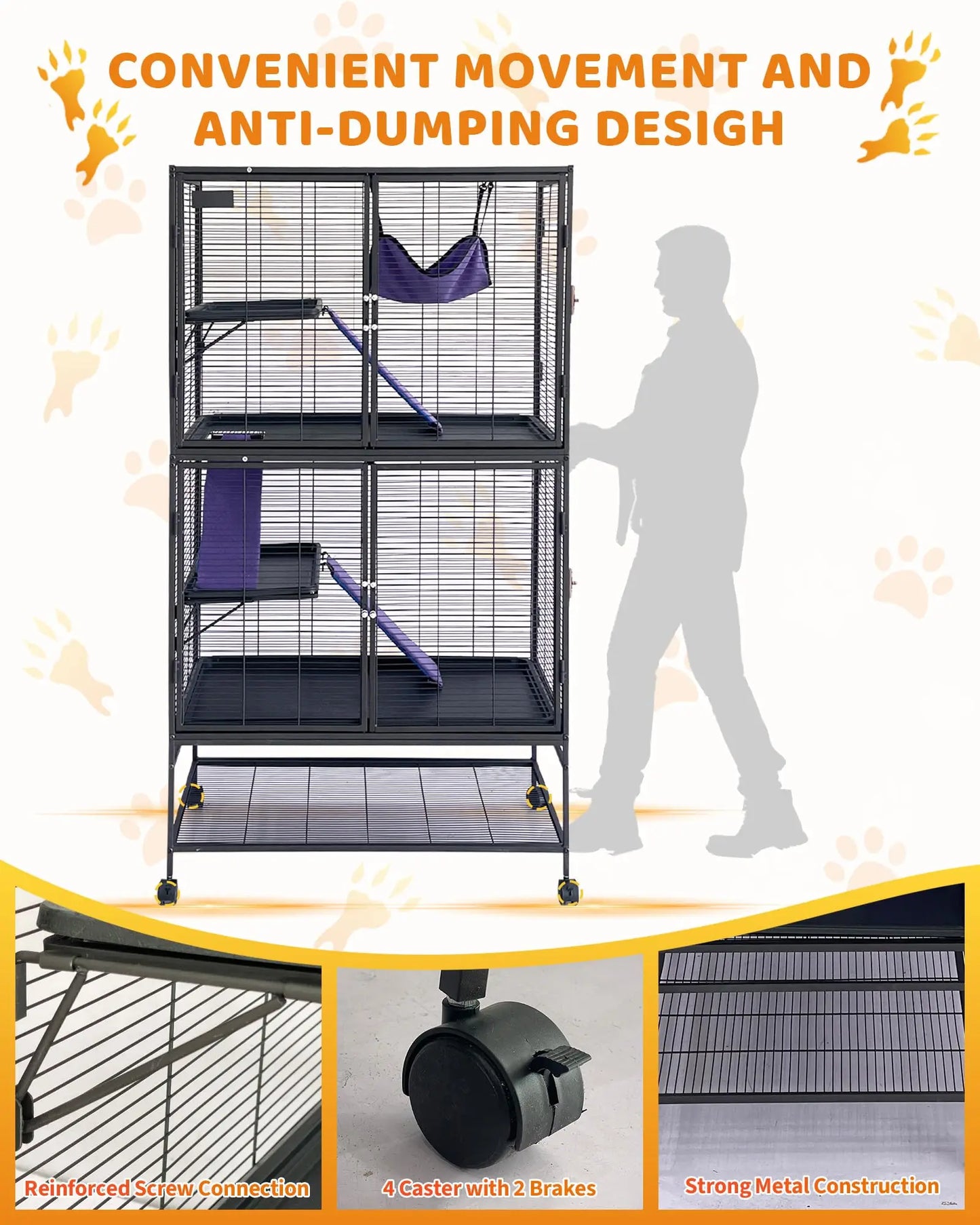 DishyKooker 4-Tier Metal Small Animal Cage With Removable Tray