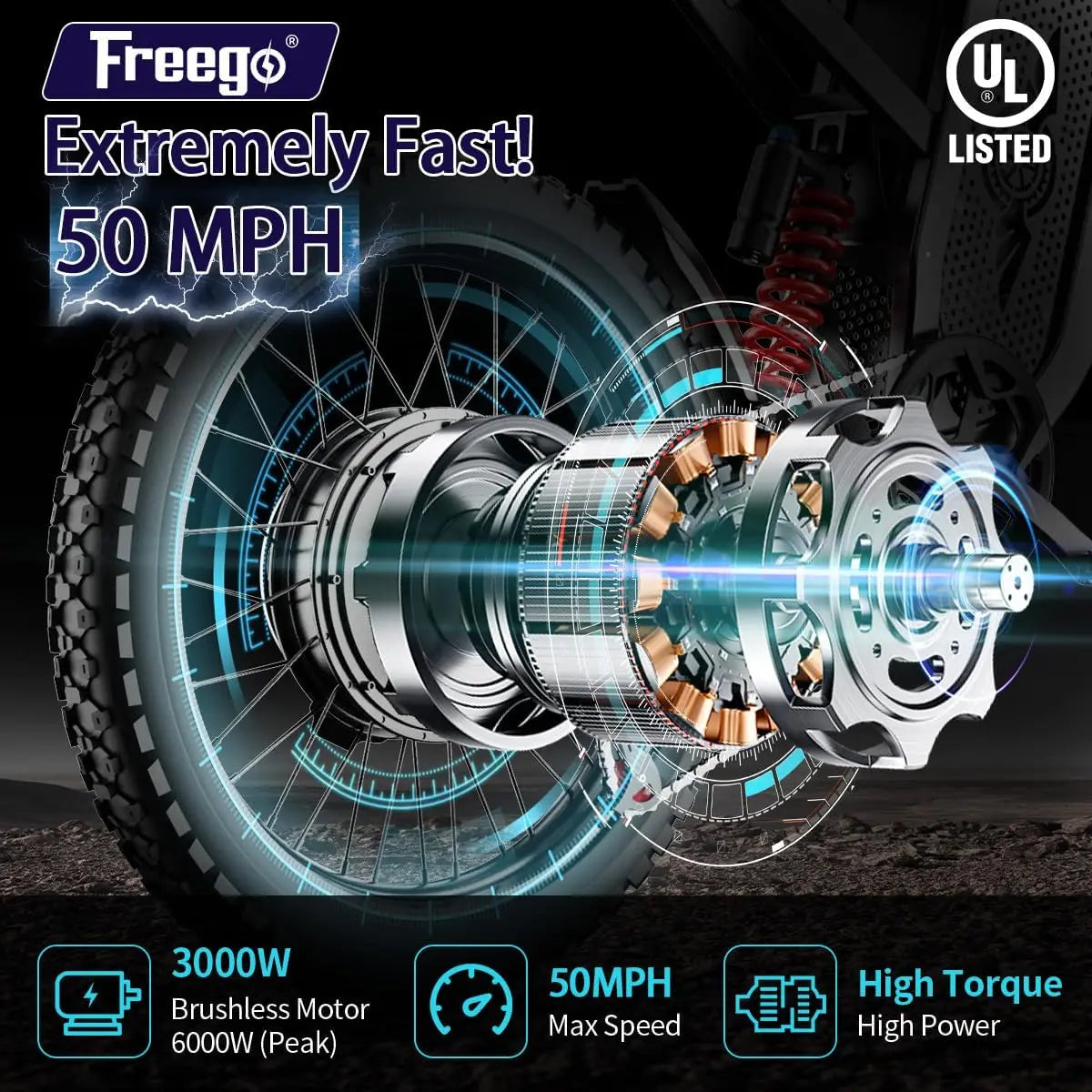 Freego X2 Electric Dirt Bike for Adults 6000W Motor 60V/30Ah Battery 50MPH Electric Motorcycle 19 x2 Tire Full Suspension E-Bike