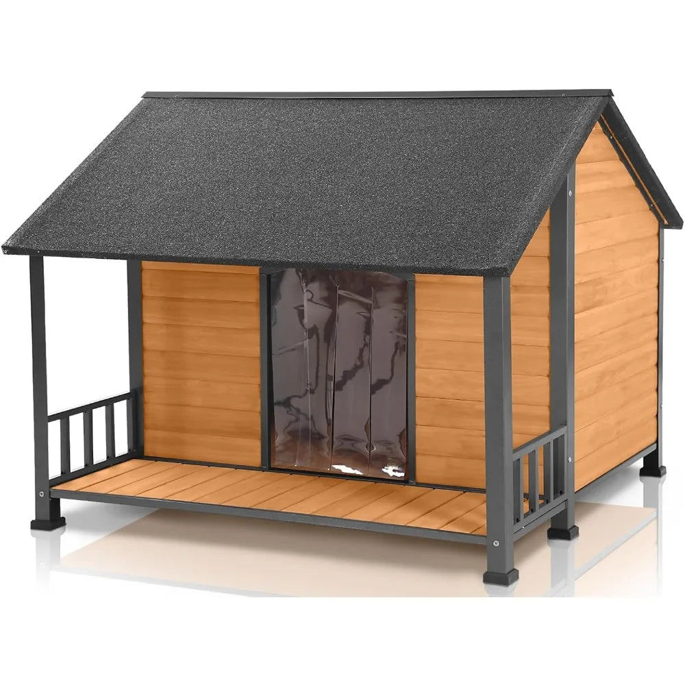 Outdoor Weatherproof Dog House With Iron Frame And Fir Wood