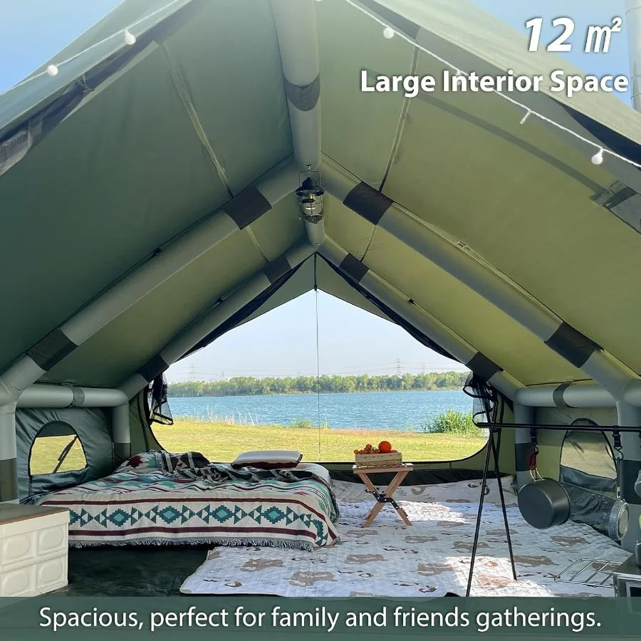 Inflatable Camping Tent with Hand Pump Waterproof Outdoor Blow up Tent 28 Person Ox 4 Season Glamping Air Tent Cabin House with