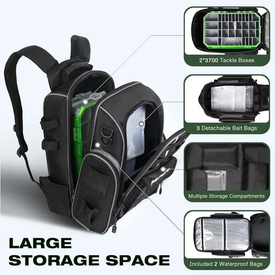XMSJ Fishing Backpack With Rod Holders And Tackle Storage