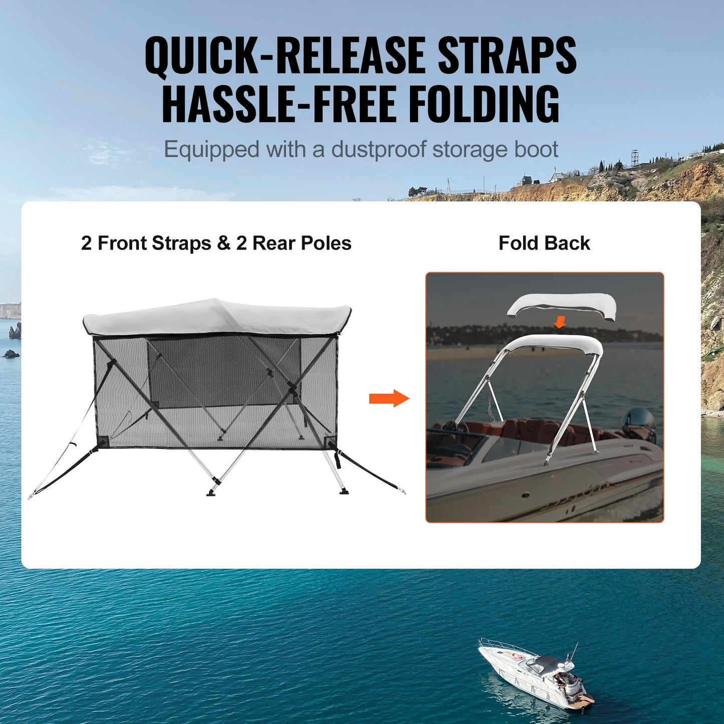 SucceBuy Bimini Top Boat Cover With Detachable Mesh Sidewalls PremiumQualityDurable