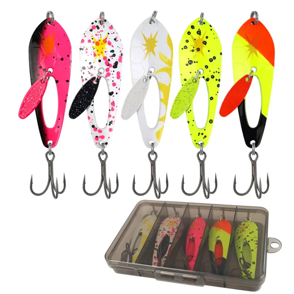 5Pcs Metal Spoon Fishing Lures with Treble Hooks Spinner Bait Crankbait for Bass Pike Fishing Accessories