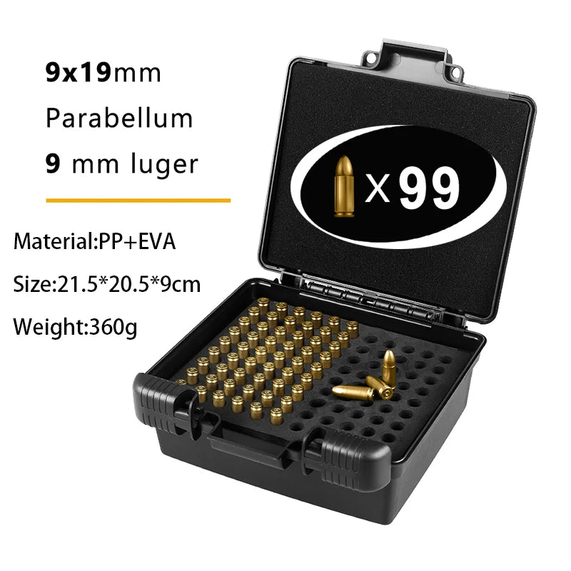 Tactical Ammo Case 9mm Ammo Box Ammunition Storage Case Bullets Holder 9x19mm Cartridges Case for Hunting Shooting Accessories
