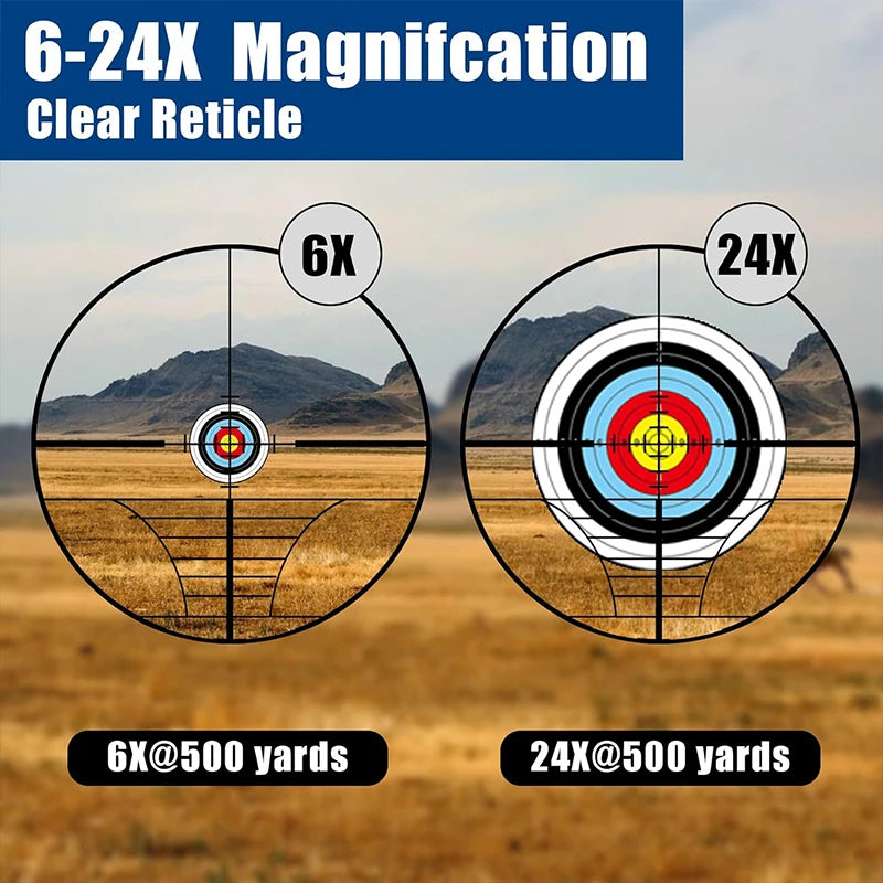 6-24x50 AO Rifle Scope Hunting Long-Range Scope Illuminated Red/Green Reticle Tactical Optical Sight for Rifle
