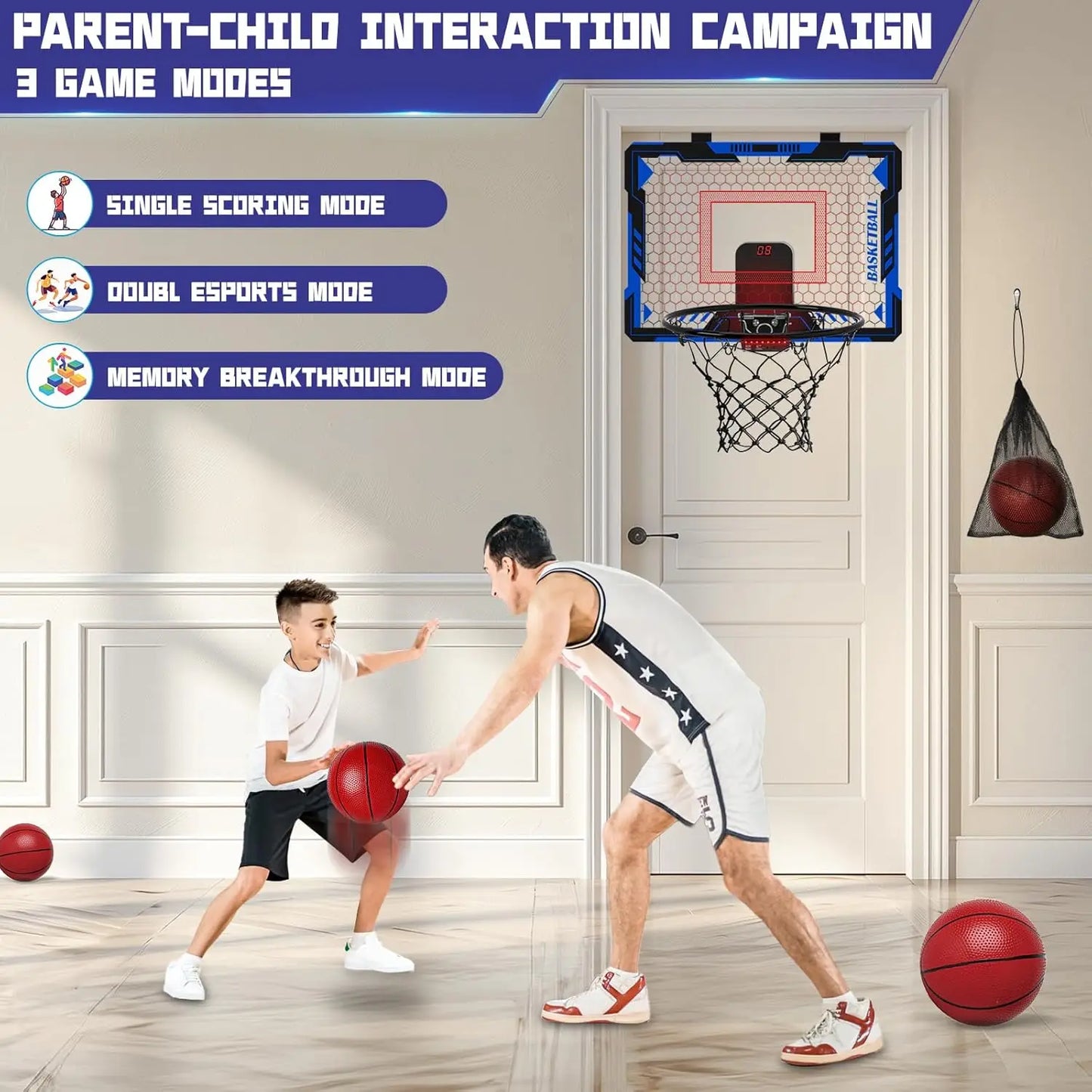 Remote Control LED Basketball Hoop with Scoreboard, Balls, Pump & Bag - Indoor Sport Toy for Kids
