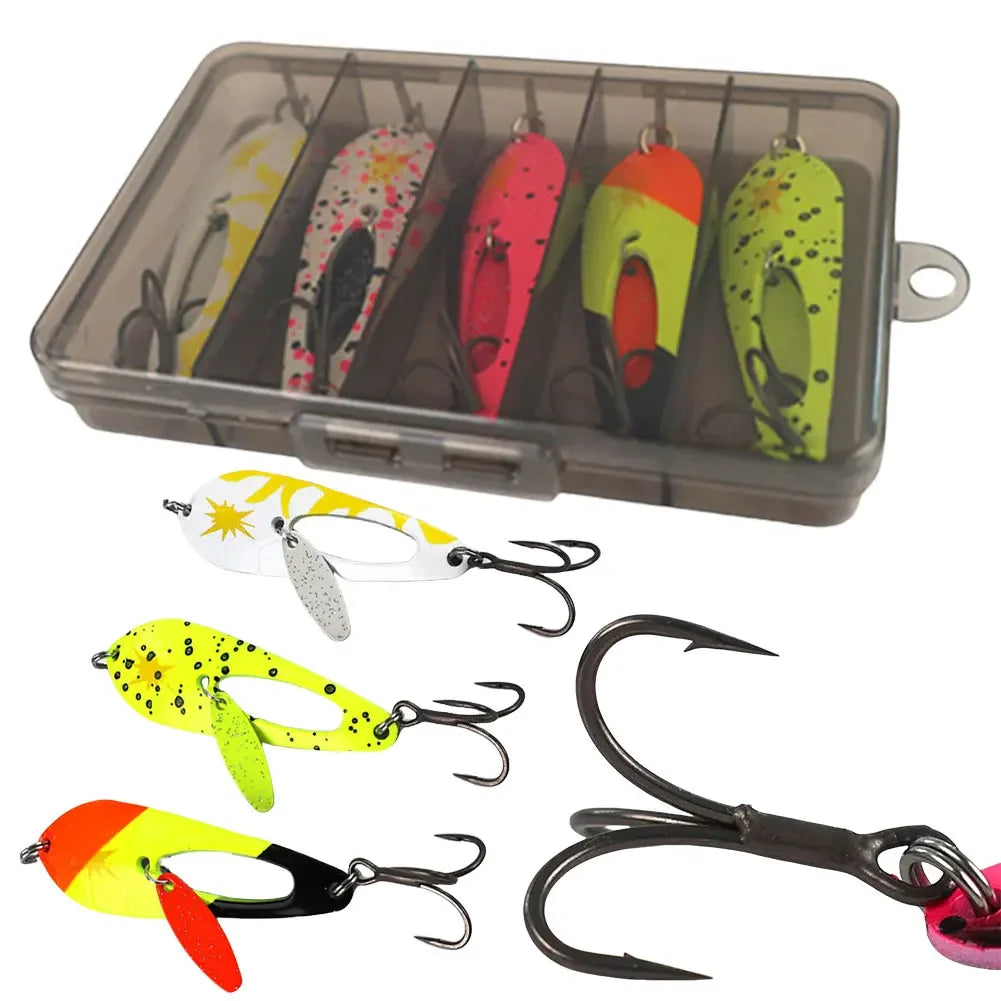 5Pcs Metal Spoon Fishing Lures with Treble Hooks Spinner Bait Crankbait for Bass Pike Fishing Accessories