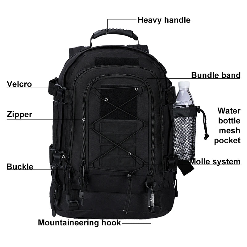 QCN Tactical Military Backpack For Outdoor Travel Hiking Camping Unisex Survival Gear