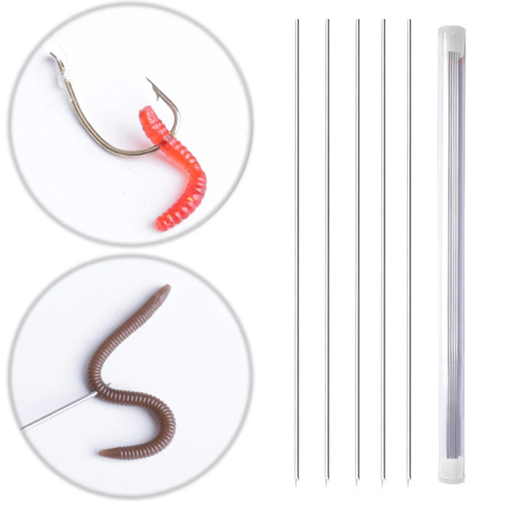 20-5 Piece Stainless Steel Earthworm Hooking Needles 20/25/30cm Portable Hollow Fishing Worm Piercing Tools for Carp Fishing