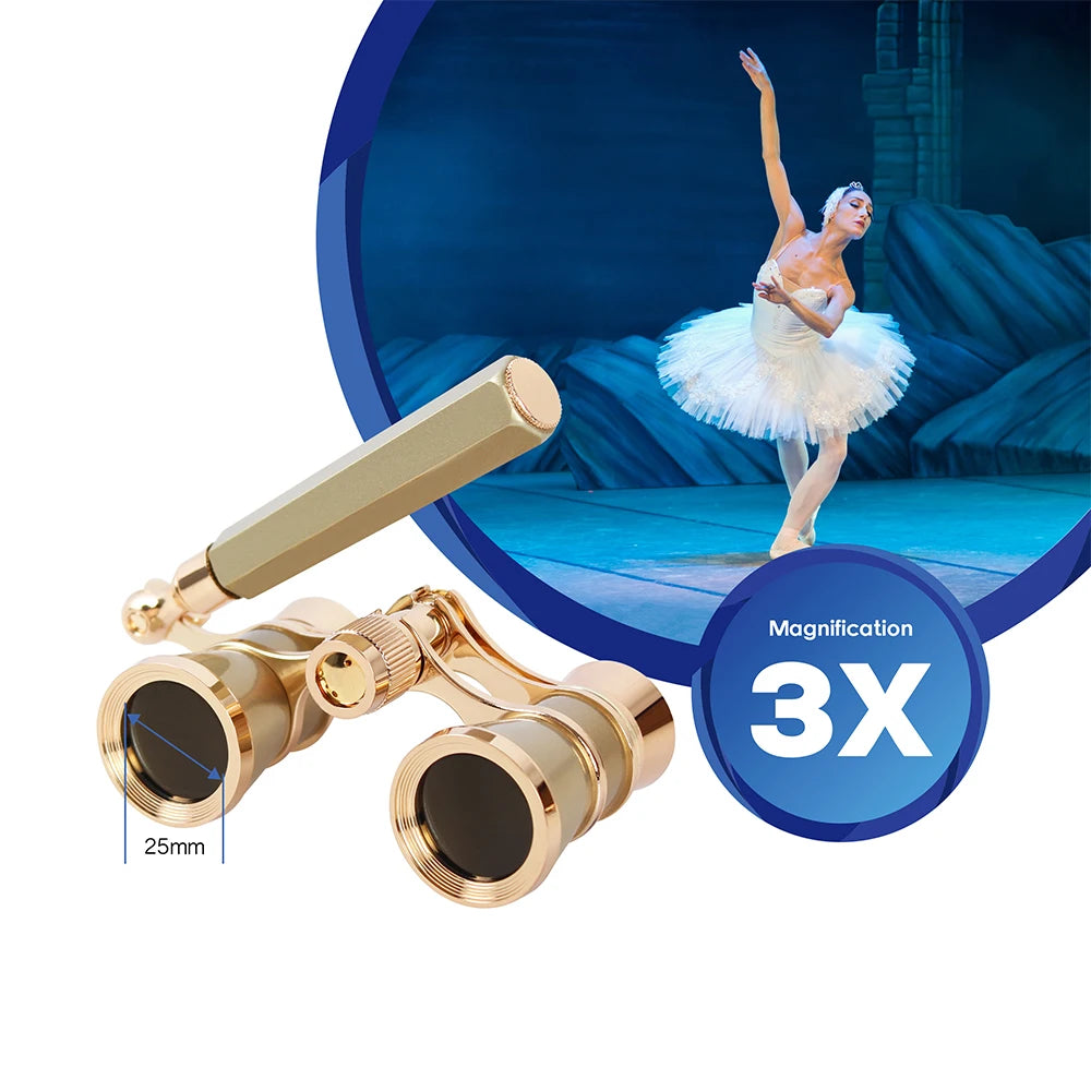 Opera Glasses 3x25 TheaterBinoculars With InterchangeableExtendableCollapsible Handle Gift
