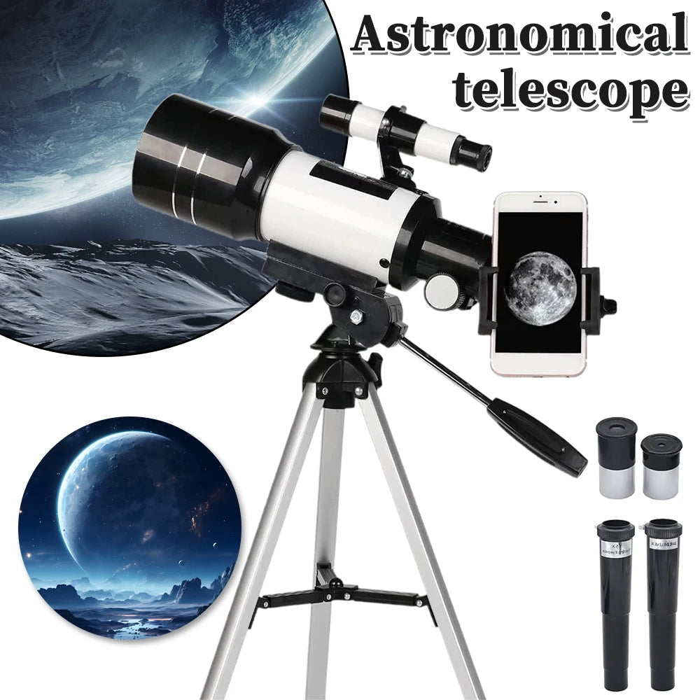 150X Astronomical Telescope , 70mm Aperture Refractor Portable Travel Telescope with Phone Adapter &Wireless Remote