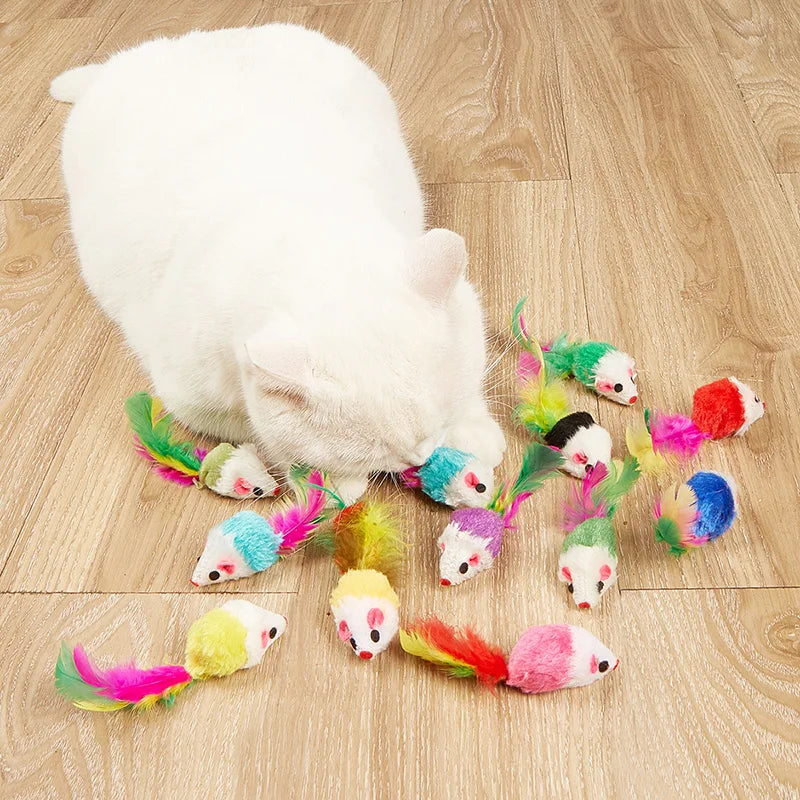 Faux Fur Rabbit Mouse Cat Toy With Feather Play Ball