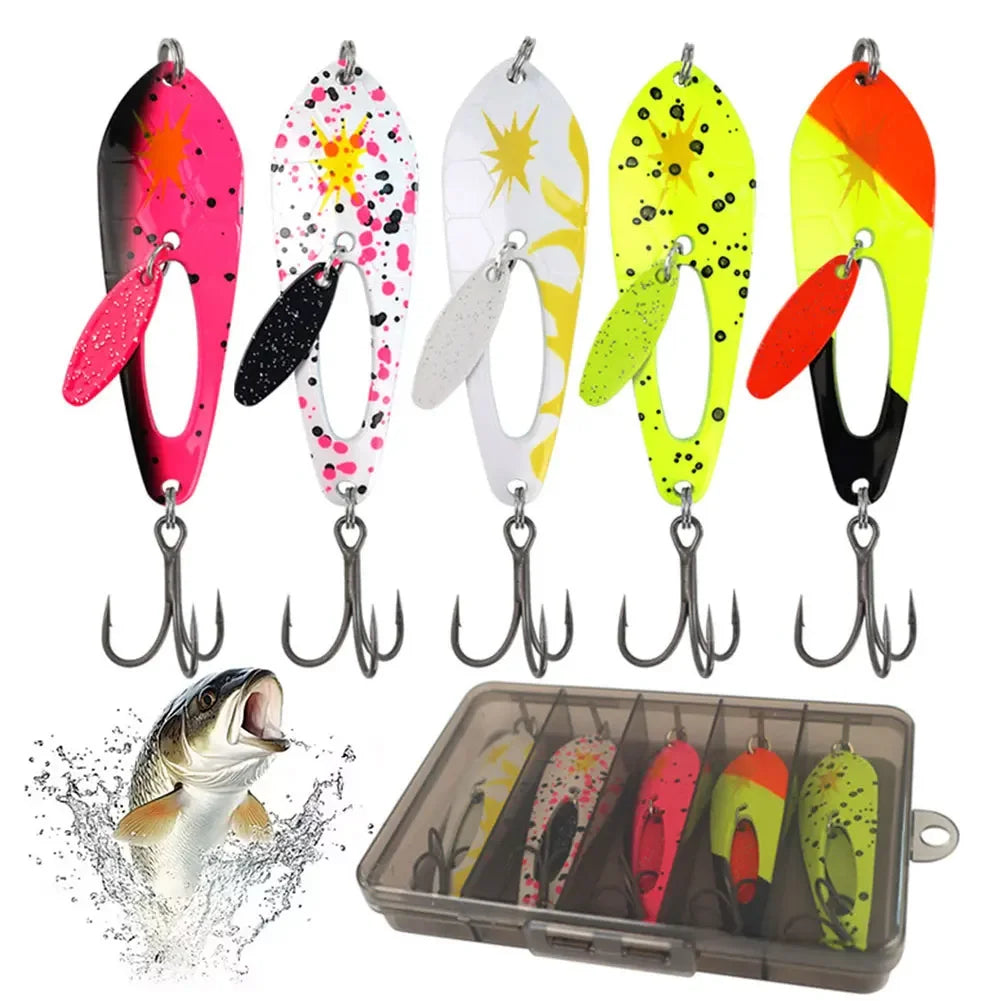 5Pcs Metal Spoon Fishing Lures with Treble Hooks Spinner Bait Crankbait for Bass Pike Fishing Accessories